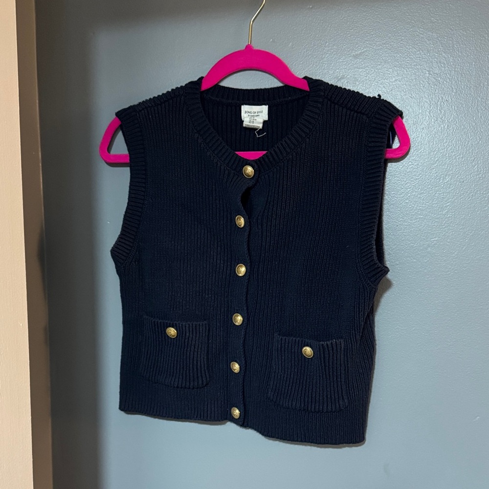 Song of Style Dark Blue Knit Top with Gold Accents